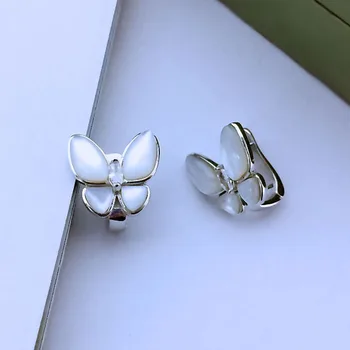Kvalitné Moderné Ženy Šperky Bijoux Prírodné Shell S Zirkón Motýľ Náušnice Stud Reálne 925 Šterlingov Strieborné Náušnice
