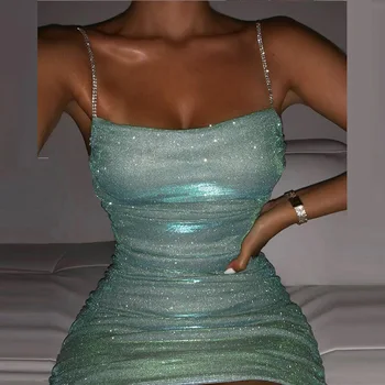 Lady Elegantný Štíhly Prehodil Bodycon Šaty, Sexy Lesklý Diamond Šatka Klub Party Šaty Ženy Móda Bez Rukávov Backless Mini Šaty