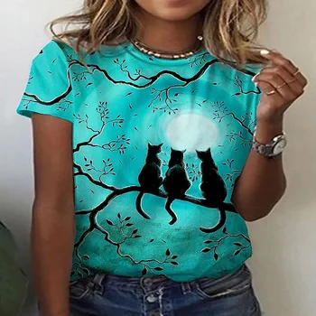 Dámske Oblečenie Cat T-shirt Krátkym rukávom Vonkajšie Streetwear Žien Handričkou Topy Nové Nadrozmerné T-shirt Ženy
