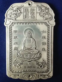 Nádherná Čínska Tibetského Striebra Šakjamúni Amulet Sľubný Doska