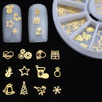 3D Gold Kovové Vianočné Nechty Umenie Dekorácie Malý Plátok Nálepky Kotúča Fólie Kolesa Nechtov snehové Vločky DIY Nechtov Manikúra Príslušenstvo