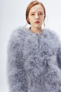 Blush/Biela X-dlhé Ženy 2021 Reálne Kožušinový Kabát Skutočné Pštrosie Perie Srsť Zimná Bunda Pre Svadby Maloobchod / Veľkoobchod Kvality