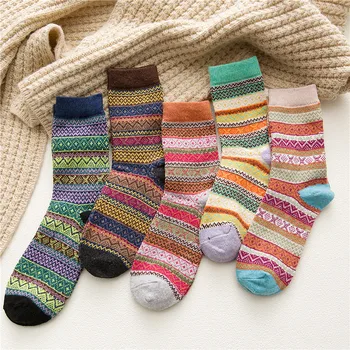 5 Párov Bežné Vlna Ženy Teplejšie Ponožky Tepelnej Zahustiť Zimné Cashmere Snehu Kawaii Roztomilé Dievčatá Ponožky Pack