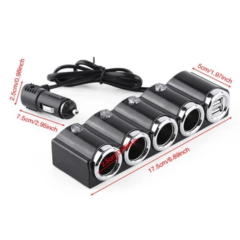 2019 4 Way Auto Zásuvky pre zapaĺovač Splitter Napájania, Nabíjací Adaptér s dvomi USB Portmi CSL88