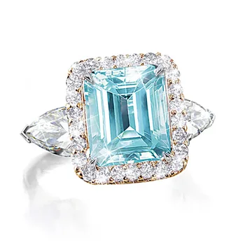 Luxusné dámske Krúžok Modrý Masívne Diamond Zirkón Námestie Silver Ring Ženy Šperky Darček