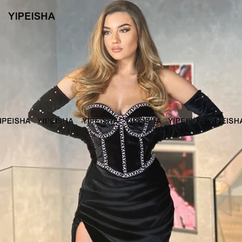 Yipeisha Zlatíčko Výstrih Black Prom Šaty Strane Split Večerné Šaty pre Špeciálne Príležitosti Sexy Velvet Party Šaty Župan de Bal