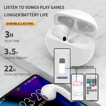 2021 Air Pro 6 TWS Bezdrôtové Bluetooth Slúchadlá Slúchadlá 8D Stereo Slúchadlá S Mikrofónom Hluku Zrušiť Slúchadlá Pre Všetky Smartphone