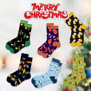 1pair pánske Ponožky Móda na Jeseň A Zimu Ponožky Santa Claus Snowflake Mužov Stredného Trubice Ponožky Navlhnuté Bavlnené Ponožky Zábavné Sokken