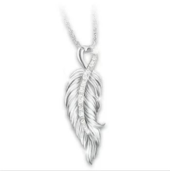 Nerezové Oceľové Šperky Reťazca Medailón Náhrdelník Phoenix Krídla Listy Medi Vykladané Zirkón Pierko Clavicle Reťazca Collares De Moda