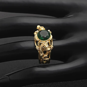 UFOORO Kúzlo Zelený Okrúhly Zirkón Kameň Luxusné Zlaté Čínsky Drak Prsteň pre Ženu, Muža, Svadobné Šperky Strany Darček