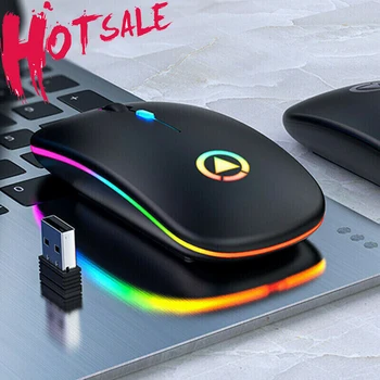 Ultra-tenký LED Farebné Svetlá Dobíjacia Myš Mini Bezdrôtovej Stlmiť USB Optická Ergonomic Gaming Mouse Prenosný Počítač Myš