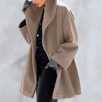 2021 Ženy Šatkou Fleece Golier Kabáta Elegantná Zmes Coats Dlhé Rukávy Kabáta, Vrchné Oblečenie Bundy Farbou Streetwear