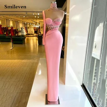 Smileven Ružová Merrmaid Formálne Večerné Šaty Jedno Rameno Crystal Korálkové Vysoká Krku Prom Šaty, Nové Celebrity Party Šaty 2022