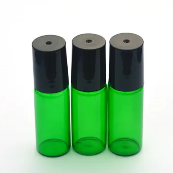 5 ks Mini 5ml Zelená Roll Sklenené Fľaše Naplniteľné Esenciálny Olej Parfum Vzorku Valček na Fľašu S Čiernou Plastovou hlavicou