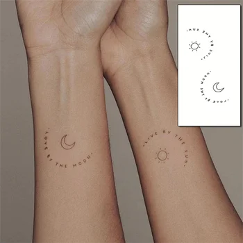 Nepremokavé Dočasné Tetovanie Stickere Sun Moon Anglický Dizajn, Body Art Falošné Tetovanie Flash Tetovanie Zápästie, Členok Žena Muž