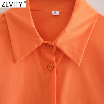 Zevity 2021 Ženy Jednoducho Oranžová Farba Singel svojim Ležérne Košele, Blúzky, Office Lady Dlhý Rukáv Roupas Elegantné Blusas Topy LS9574
