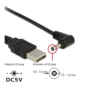 V pravom Uhle 90 Stupňov, 3,5 mm 1.35 mm DC napájací Konektor Barel 5v Kábla 100 cm na Male USB 2.0