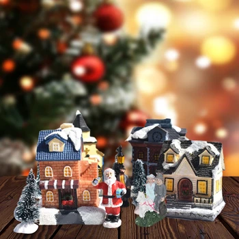 LED Vianočné Dediny Domy Živice Vianočné Ozdoby Santa Claus Budov Darček pre Kids1
