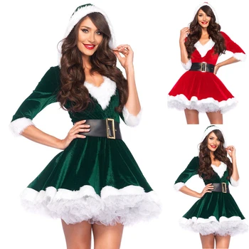 IMCUTE Miss Claus Šaty, Oblek Ženy Vianočné Maškarný Party Šaty, Sexy Santa Oblečenie Hoodie Santa Claus Miláčikovi Cosplay Kostýmy