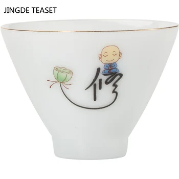 4 ks/veľa Čínskych Keramické teacup Mních vzor Jeden pohár Malé čajové šálky Domov Teaware Príslušenstvo Master pohár čajové misky Drinkware