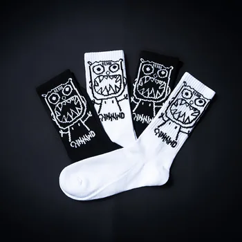 Cartoon Mužov Tlač Vzor Polovice Trubice Ponožky Biela Čierna Hip Hop Priedušná Skateboard Krátke Ponožky Harajuku Mens Soks Calcetines Sox