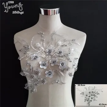 Nové dorazí Čipky Golier, Takže materiál dekor 3D Výstrihu Sequin Nášivka Výšivky Šitie ABS pearl Tylu DIY Šaty Príslušenstvo