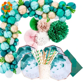 1Set Zelený Balón Jednorázový Riad Atrament Gilding Papierové Taniere/Obrúsok Na Svadby, Narodeniny, Party Dekorácie Riad Dodávky
