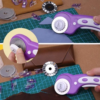 45mm, Textílie Fréza Nastaviť Rotačné Frézy Tool Kit so 6 Nahradenie Rotačné Nože & Šitie Klipy pre Patchworking Šitie Crafting