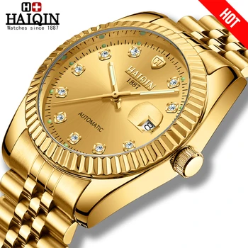 Haiqin Muži Hodinky Automatické Mechanické pánske hodinky top značky Luxusné Hodinky Mužov gold Business náramkové hodinky Športové Relogio Masculino