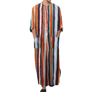 Muži Islamskej-Arabských Moslimských Kaftan Kolo Golier Dlhý Rukáv Vrecká Vintage Šaty na Blízkom Východe Pevné Mužov Prekladané M-4XL