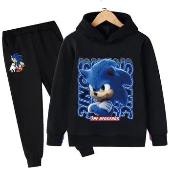 2ks/set 2021 Sonic Dieťa cartoon bavlna vyhovovali Deti Hoodies+Dlhé Nohavice Jeseň rukáv, nohavice chlapec dievča Sonic oblečenie 4-14 Rokov