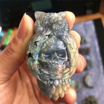 Krásne crystal rezbárske práce prírodné ručne vyrezávané labradorit kamenná sova dinosaura náhrdelník módne šperky darčeky 1pcs