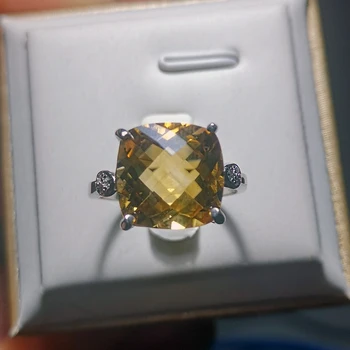 Chrame Yellow Crystal Krúžok pre Strany 12mm Prírodné Citrine Strieborný Prsteň Pevné 925 Silver Citrine Šperky Brithday Darček pre Ženu