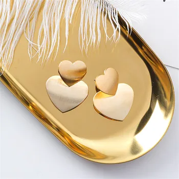 Veľké Malé Dvojité Srdce Drop Náušnice Pre Ženy Kórejský Dizajn A Módne Šperky Temperament Jednoduché Náušnice Bijoux Darček