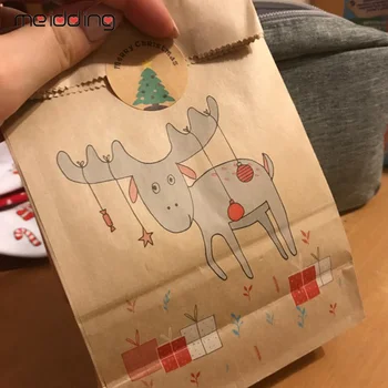 12pcs Vianočné tašky Liečbu pre deti a hostí Darčekové tašky s vianočným stromčekom nálepky Candy balenie román dekorácie Veselé vianoce natal