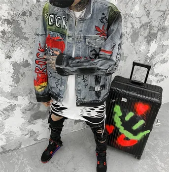 Nové Módne Harajuku Lebky Retro Rock vintage Sivá Denim jacket mužov priateľ punk Mikina sudadera streetwear kovboj hiphop