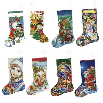 Cross-Stitch Vzory Vianočné Ponožky Vytlačené Plátno 14CT Súpravy HOBBY Ručné Držiaky Vyšívanie, Remeslo a Domáci Súbor