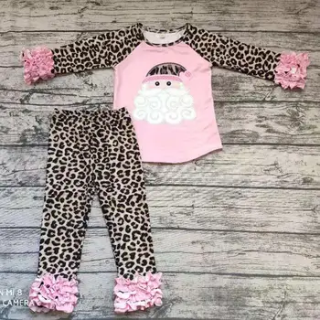 Móda Deti, Dievčatá Boutique Oblečenie Narodenia Tlač Námrazy Raglan a Leopard Nohavice Zimné Oblečenie Set Baby Dievčatá Nastaviť