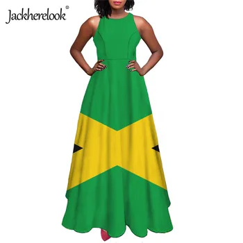 Jackherelook Nové Ženy Bez Rukávov Dlhé Šaty Jamajská Vlajka Dizajn Značky 2021 Plus Veľkosť Dámy Oblečenie Elegantné Party Dlhé Šaty