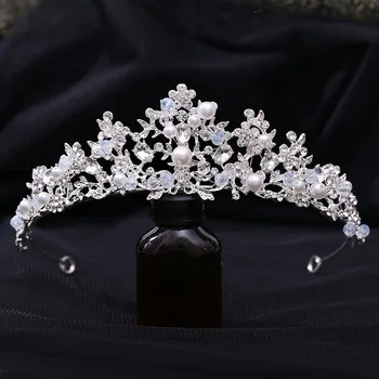 SLBRIDAL Ručné Zliatiny Drahokamu Krištáľové Perly Svadobné Tiara Princezná Koruny Svadobné Doplnky do Vlasov Ženy Šaty Prom Šperky