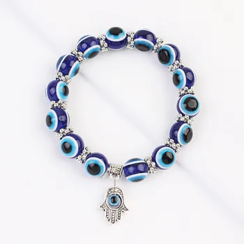 Modrá turecký Zlým Okom Elastické Kúzlo Náramok Hamsa Fatimy Strane Palm Korálkové Náramky pre Ženy, Mužov Jogy Vintage Šperky Darček