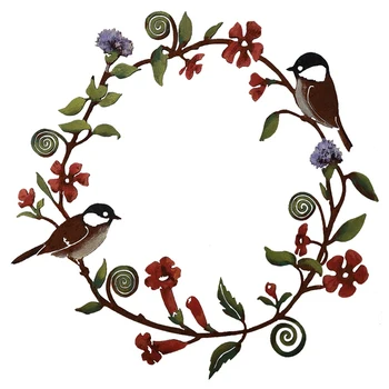 Chickadees Kvety, Veniec Wall Art Kov Vtákov & Kvety Inovatívne Domáce Záhrada Dekor pre Vnútorné Vonkajšie LAD3