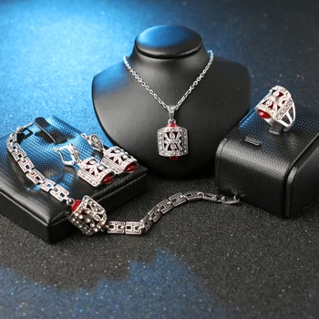 Kinel Dizajn 4pcs/Veľa tureckých Módne Šperky Sady Pre Ženy Antique Silver Farba Crystal Krúžok Vintage Šperky Sady
