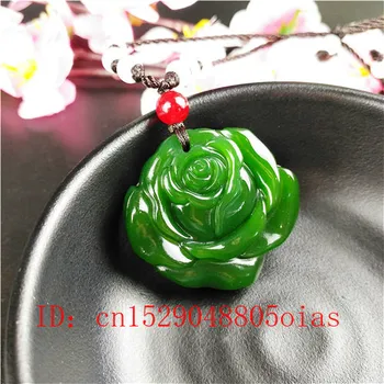 Prírodné Zelené Čínske Jade Rose Náhrdelník Prívesok Módne Doplnky Kúzlo Šperky Vyrezávané Amulet Darčeky pre Ženy Muži