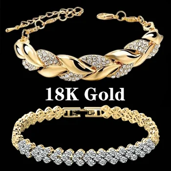 Luxusné Módne Ženy Striebro Kryštál Náramok 18K Gold Leaf Náramok Rose Gold Diamond Náramok pre Ženy Vianočný Darček Šperky