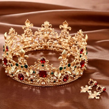 Barokový Retro Luxusný Pearl Crystal Zlatú Korunu Svadobné Svadobné Šperky Drahokamu Tiaras Korún Sprievod Šaty, Doplnky Do Vlasov