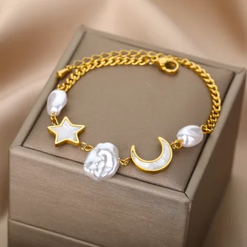 Jemná Opal Moon Star Náramok Pre Ženy Náramok Z Nerezovej Ocele Feminia Pulseras Bangles Výročie Šperky Darček Bohemian