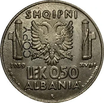 Albánsko 1939 0.5 Lek Frankov mince kópiu 24mm