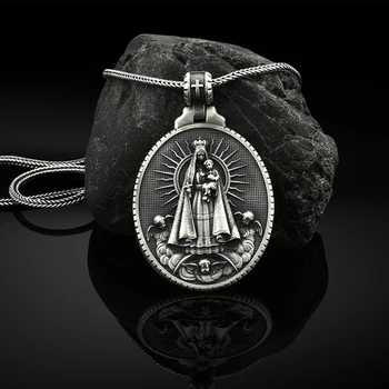 Katolícka Panny Márie prívesok náhrdelník muži Panny Carmen retro Christian tag Muž reťazca náhrdelník náboženské Šperky na krku