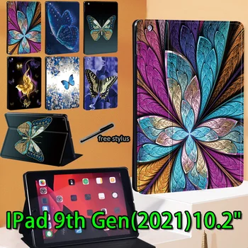 Prípad tabletu Apple IPad 9. 10.2 Palcov 2021 Motýľ Vzor Kožené Stojan, Kryt pre Ipad 9. Generácie